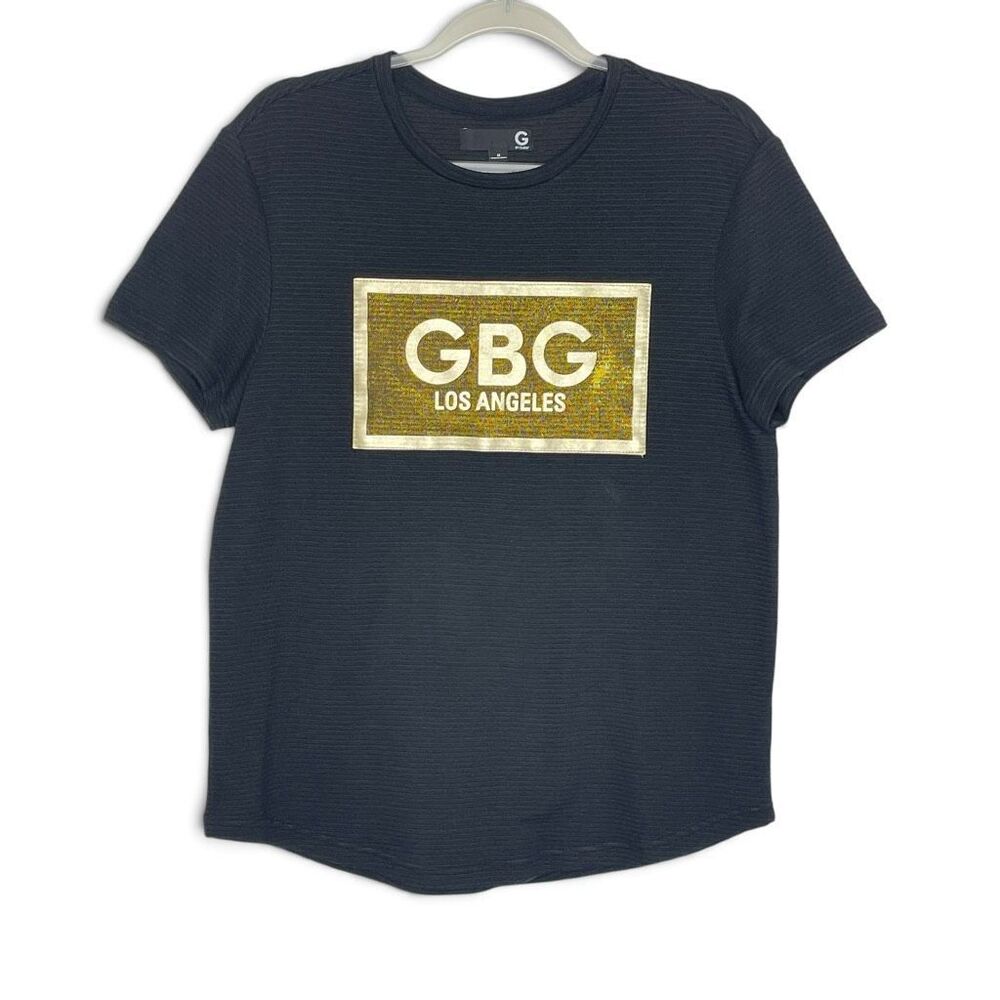 G by Guess T-Shirt Black Short Sleeve Crew Neck Ribbed Gold Graphic Men’s Medium